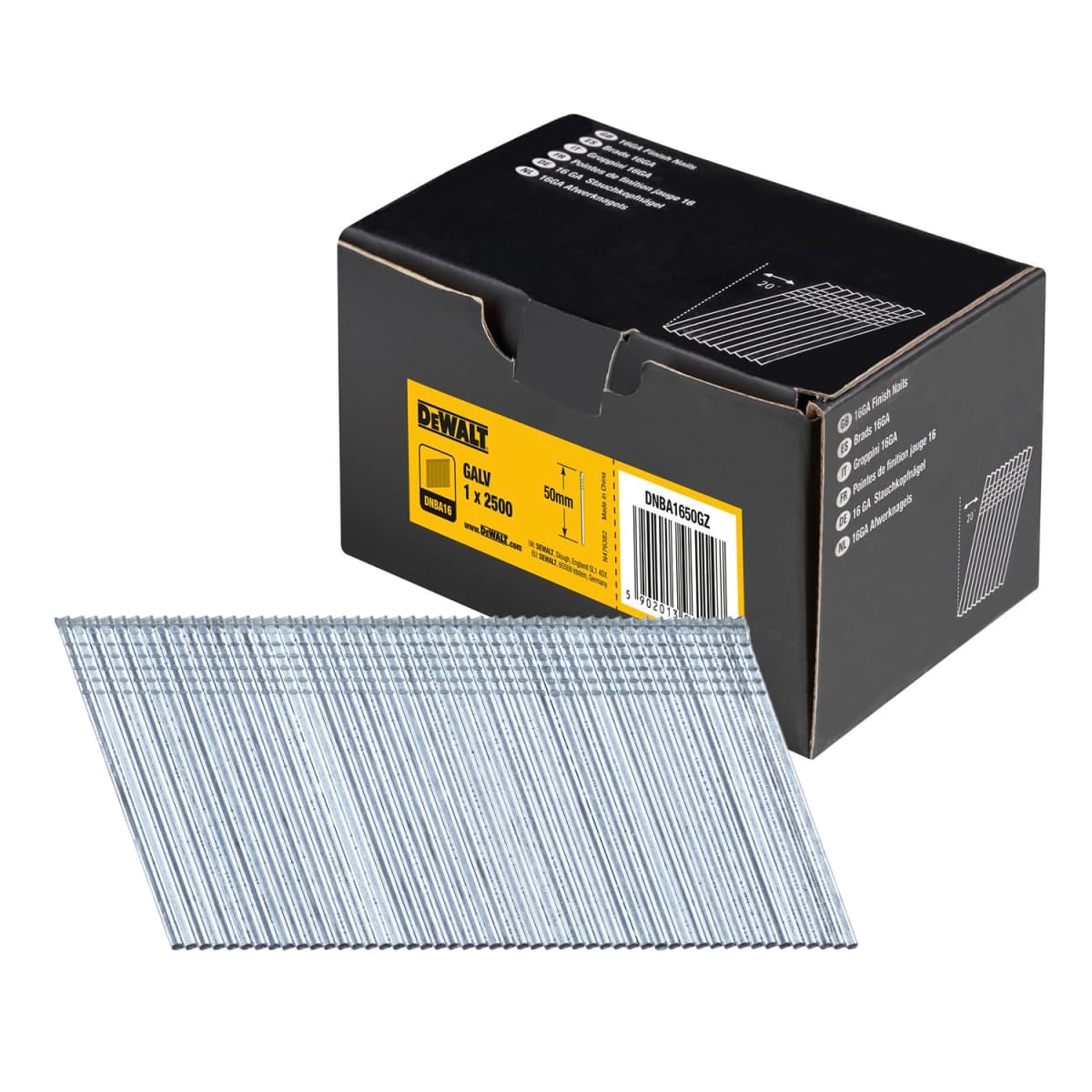 DeWALT DNBA1650GZ Gegalvaniseerde Brads Schuin 20° - 16 Gauge - 1.6x50mm (2500st) thumbnail 2