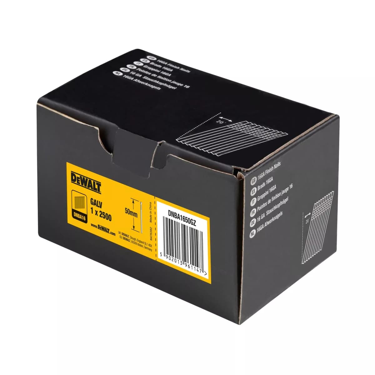 DeWALT DNBA1650GZ Gegalvaniseerde Brads Schuin 20° - 16 Gauge - 1.6x50mm (2500st) thumbnail 3