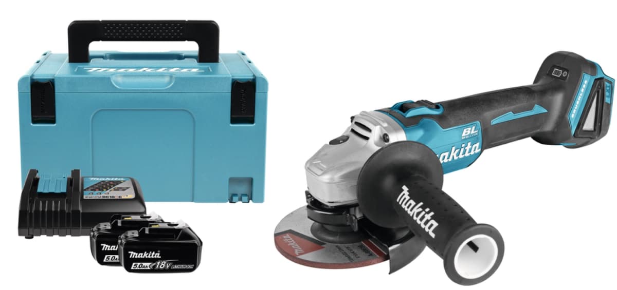 Makita DGA504RTJ 18V Li-Ion Accu Haakse Slijper Set (2x 5.0Ah Accu) In Mbox - 125mm - Koolborstelloos thumbnail 2