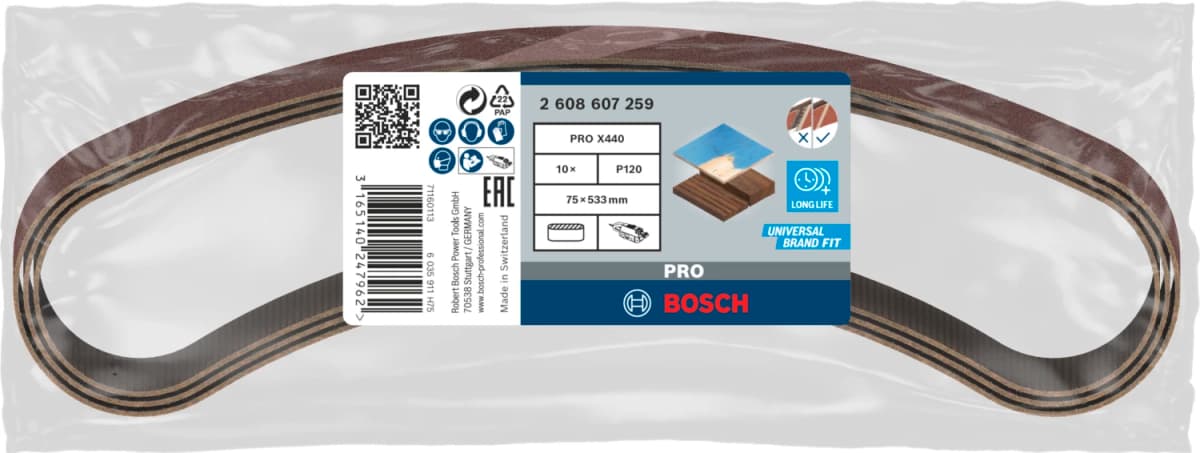 Bosch 2608607259 Schuurband X440 - K120 - 75 X 533mm (10st) thumbnail 2