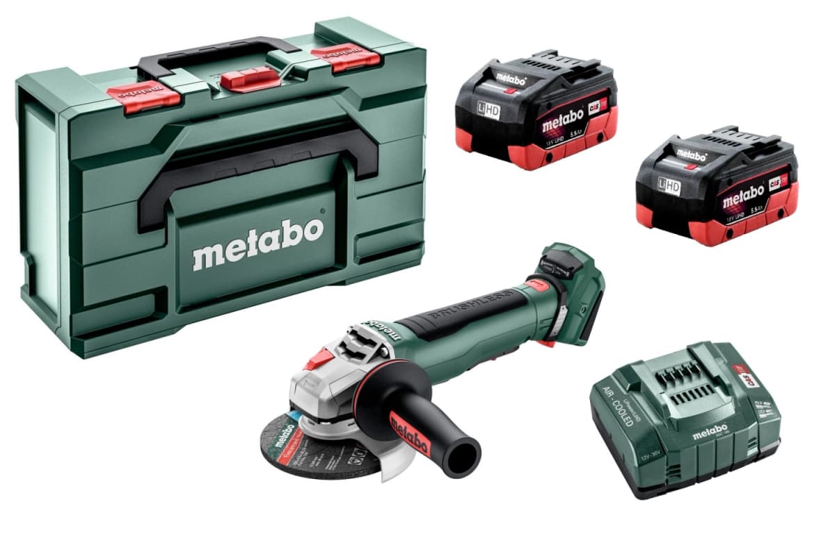 Metabo WPB 18 LT BL 11-125 Quick 18V Li-ion Accu Haakse Slijper Set (2x 5.5Ah LiHD Accu) In MetaBOX - 125 Mm