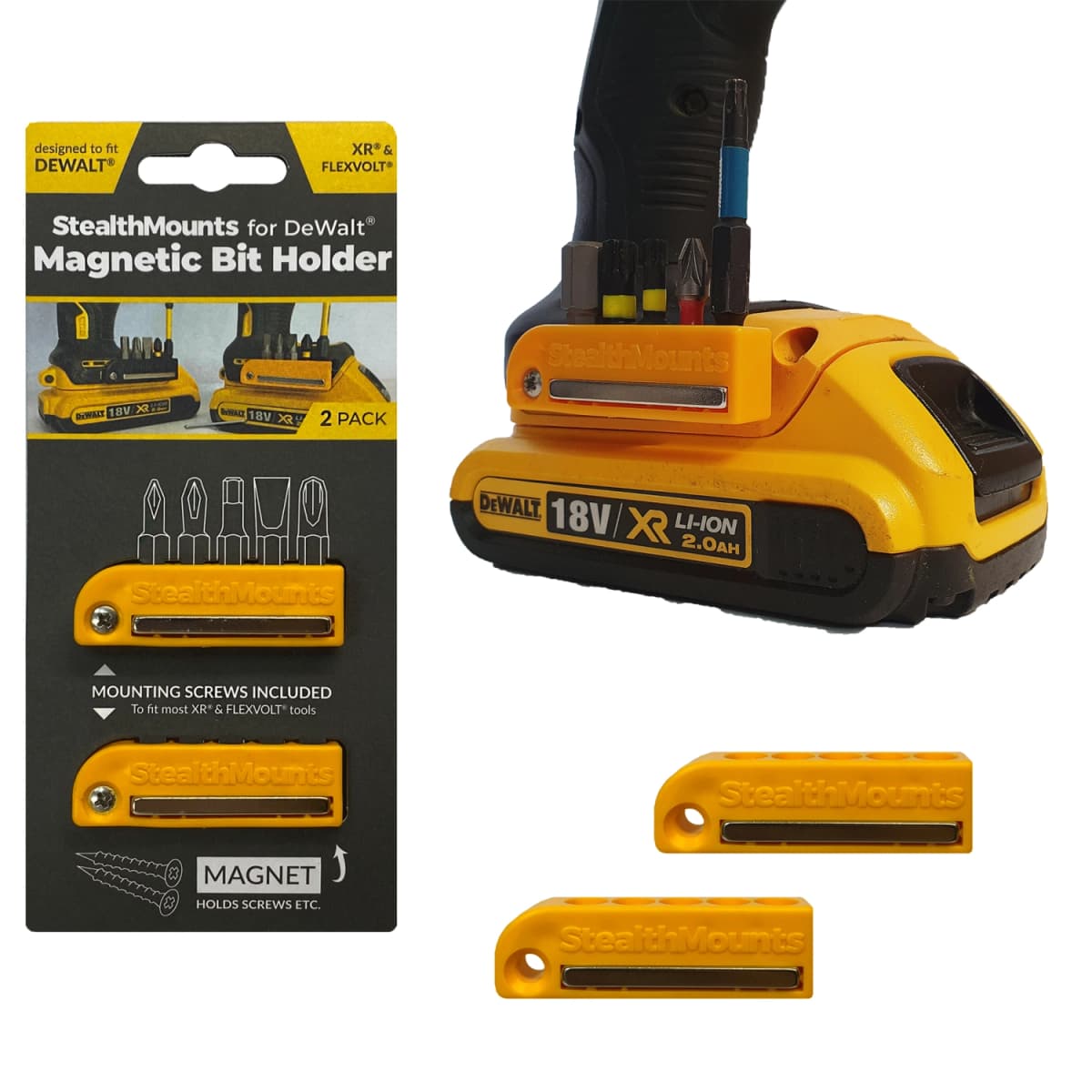 StealthMounts BH-DW-YLW-2 Magnetische Bithouder Voor Machines DeWALT XR&FlexVolt - Geel - 2-pack