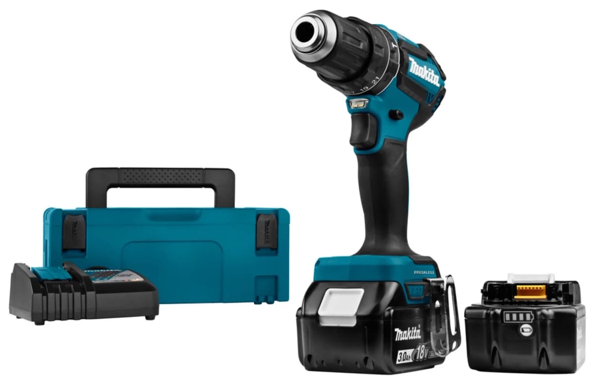 Makita DHP485RFJ 18V Li-Ion Accu Klopboor- /schroefmachine Set (2x 3.0Ah Accu) In Mbox - Koolborstelloos