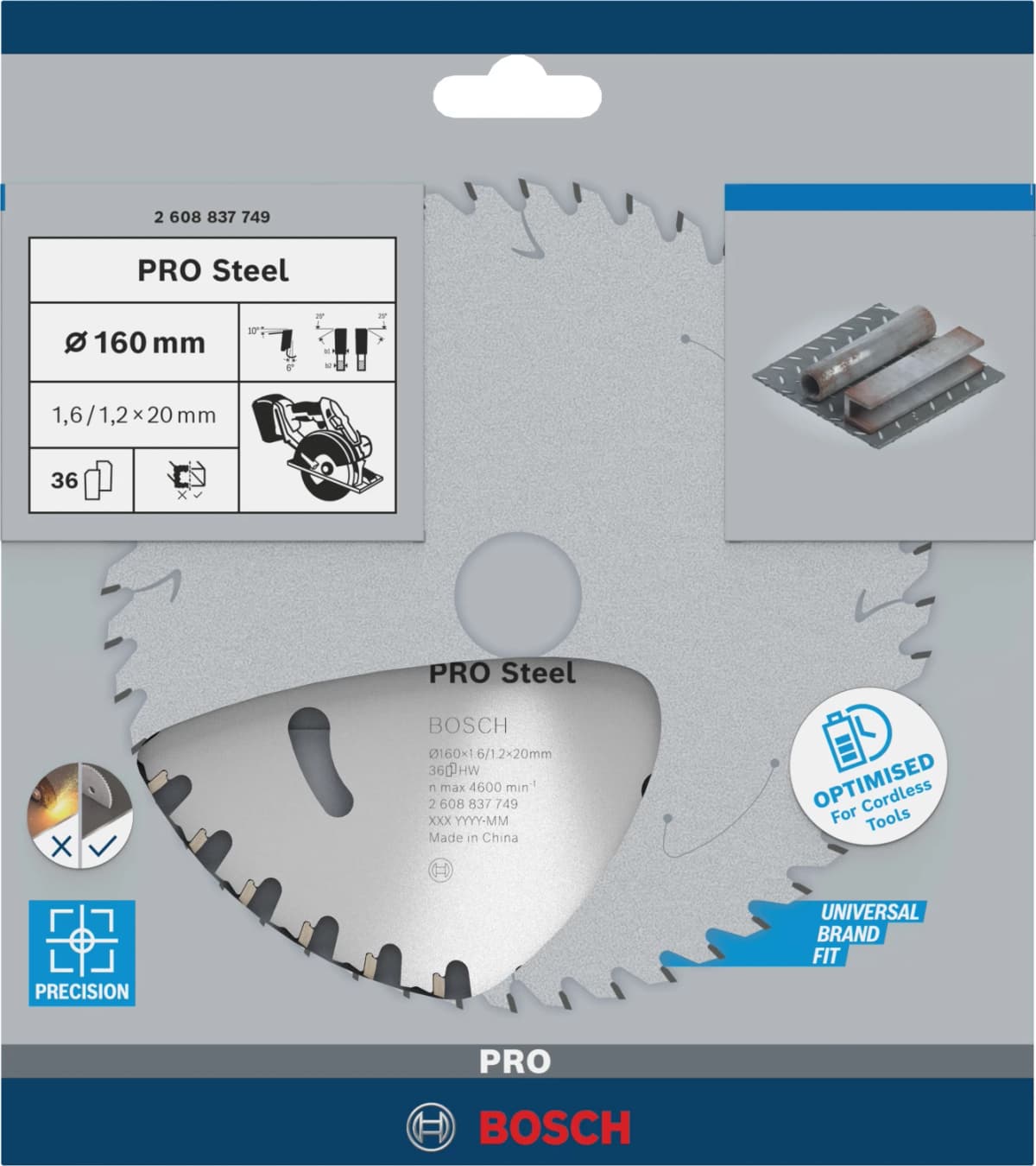 Bosch 2608837749 Cirkelzaagblad - 160 X 20 X 36T - Staal thumbnail 2