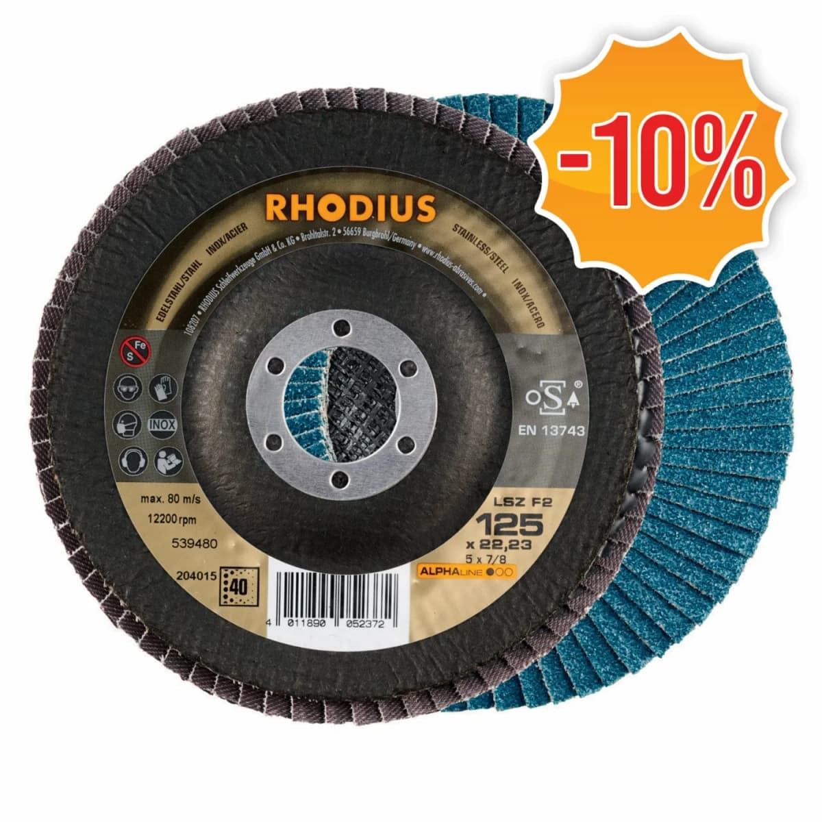 Rhodius 204015 ALPHAline I LSZ F2 Lamellenslijpschijf - K40 - 125 X 22,23mm - Ferro (10st)