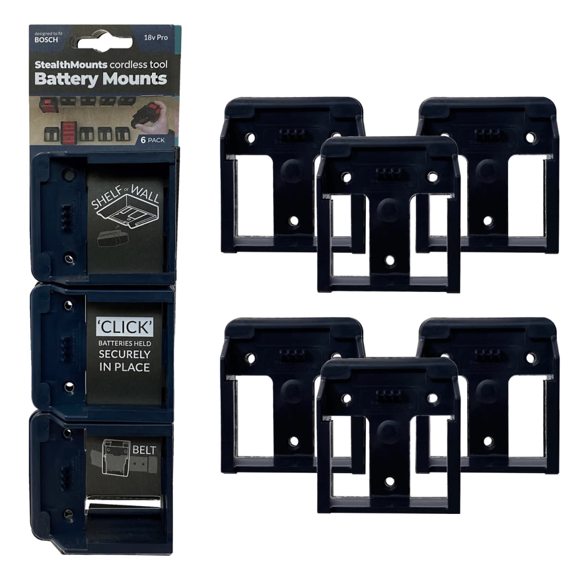 StealthMounts BM-BO18-BLU-6 Accuhouder Voor Bosch 18V Pro - Blauw - 6-pack