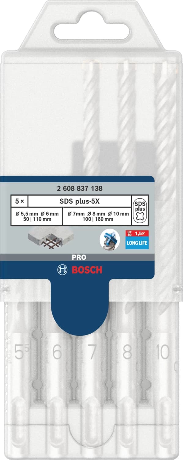 Bosch 2608837138 PRO Hamerboorset SDS Plus-5X - 5.5/6/7/8/10mm (5 Stuks) thumbnail 2
