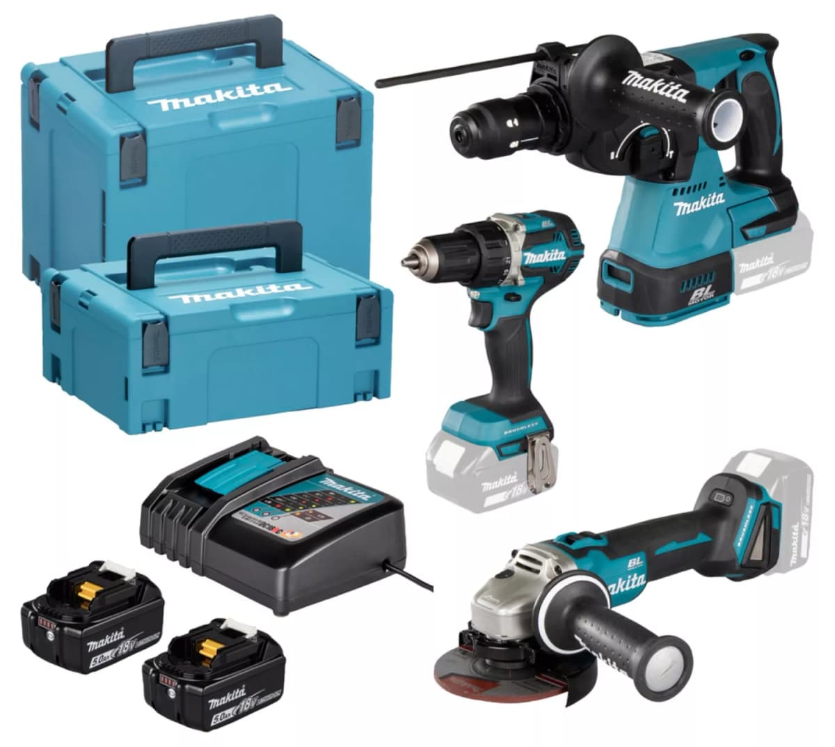 Makita DLX3195JX1 18V Li-ion Accu 3-Delige Accu Combiset (2x 5.0Ah) In Mbox