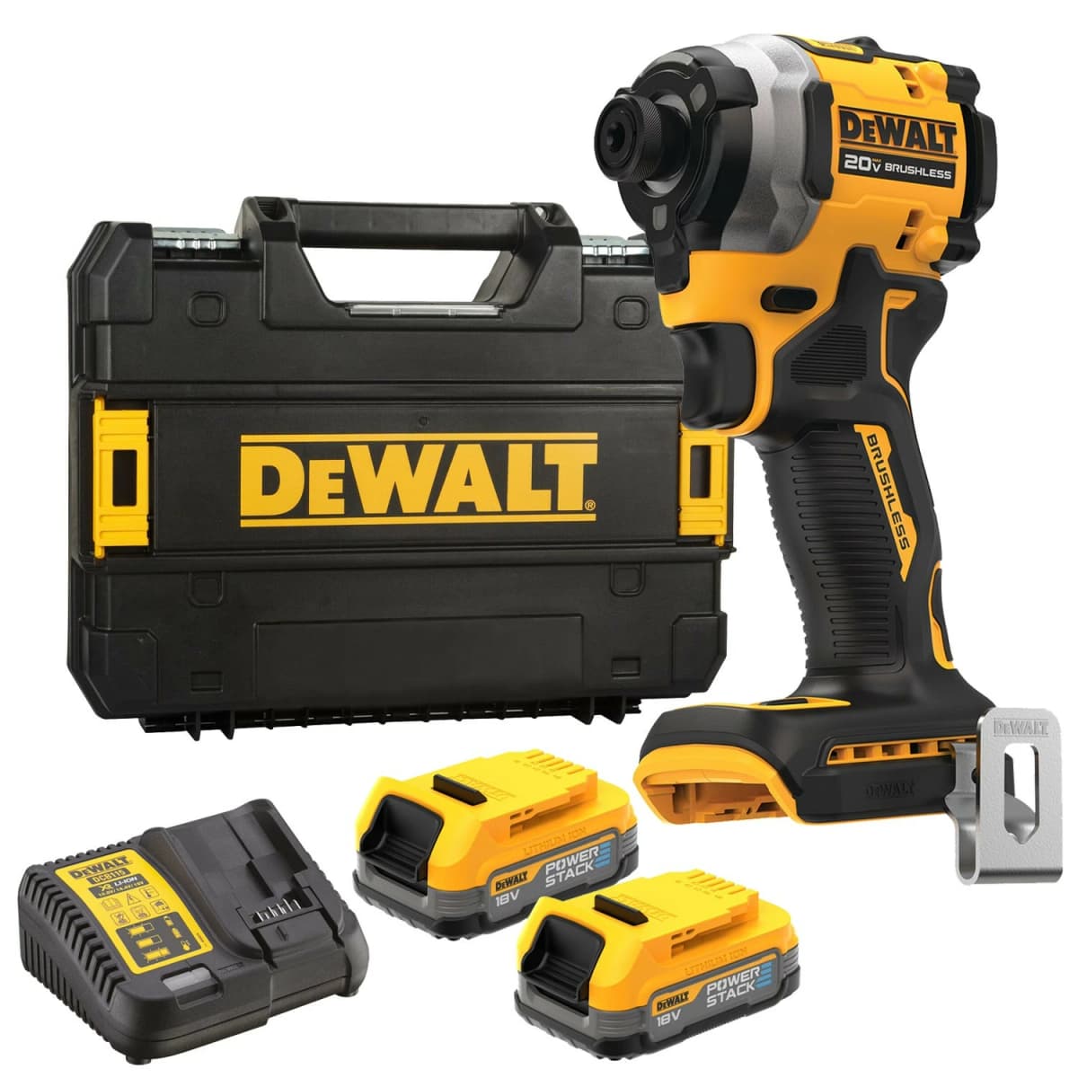 DeWALT DCF850E2T-QW 18V Li-ion XR Accu Slagschroevendraaier Set (2x POWERSTACK Accu) In TSTAK - 1/4"- Koolborstelloos