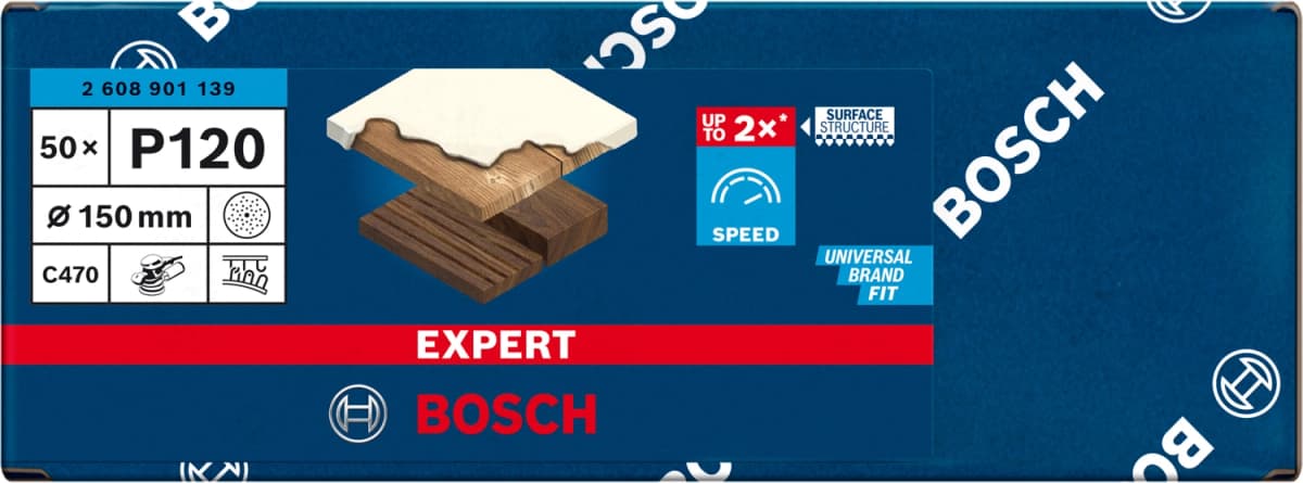 Bosch 2608901139 EXPERT Schuurvel C470 Best For Wood And Paint - 150mm - K120 - Multiperforatie (50st) thumbnail 2