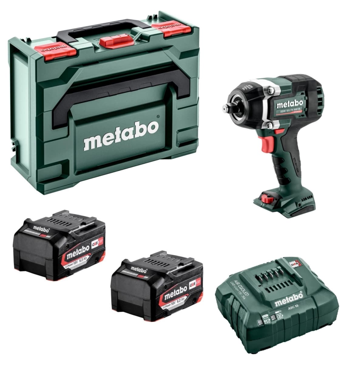 Metabo SSW 18 LTX 800 BL 18V Li-ion Accu Slagmoersleutel Set (2x 5.2Ah Accu) In MetaBOX - 800Nm