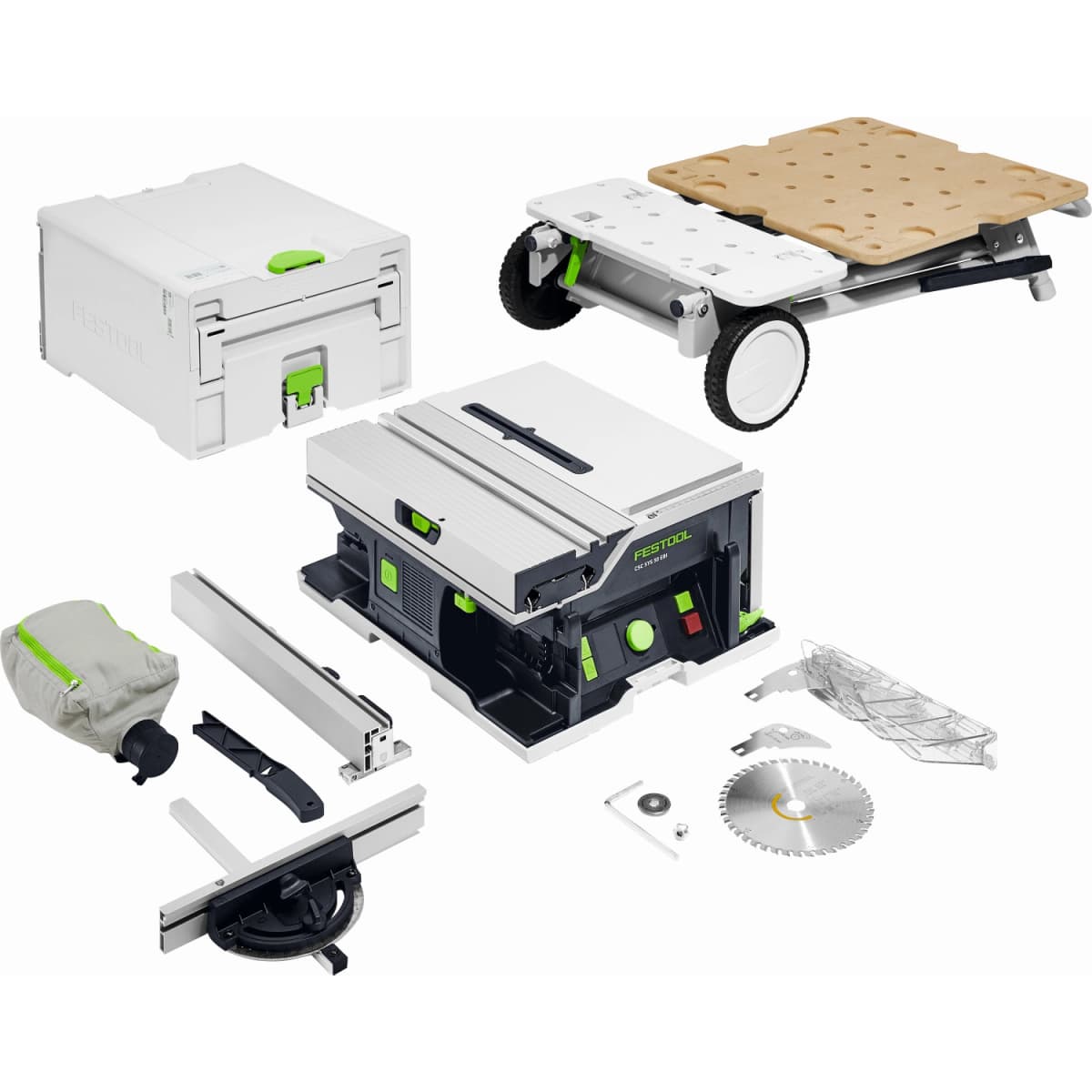 Festool CSC SYS 50 EBI-Basic-Set 36V (2x18V) Accu Tafelcirkelzaag Body Incl. Onderstel En Accessoires - 168mm