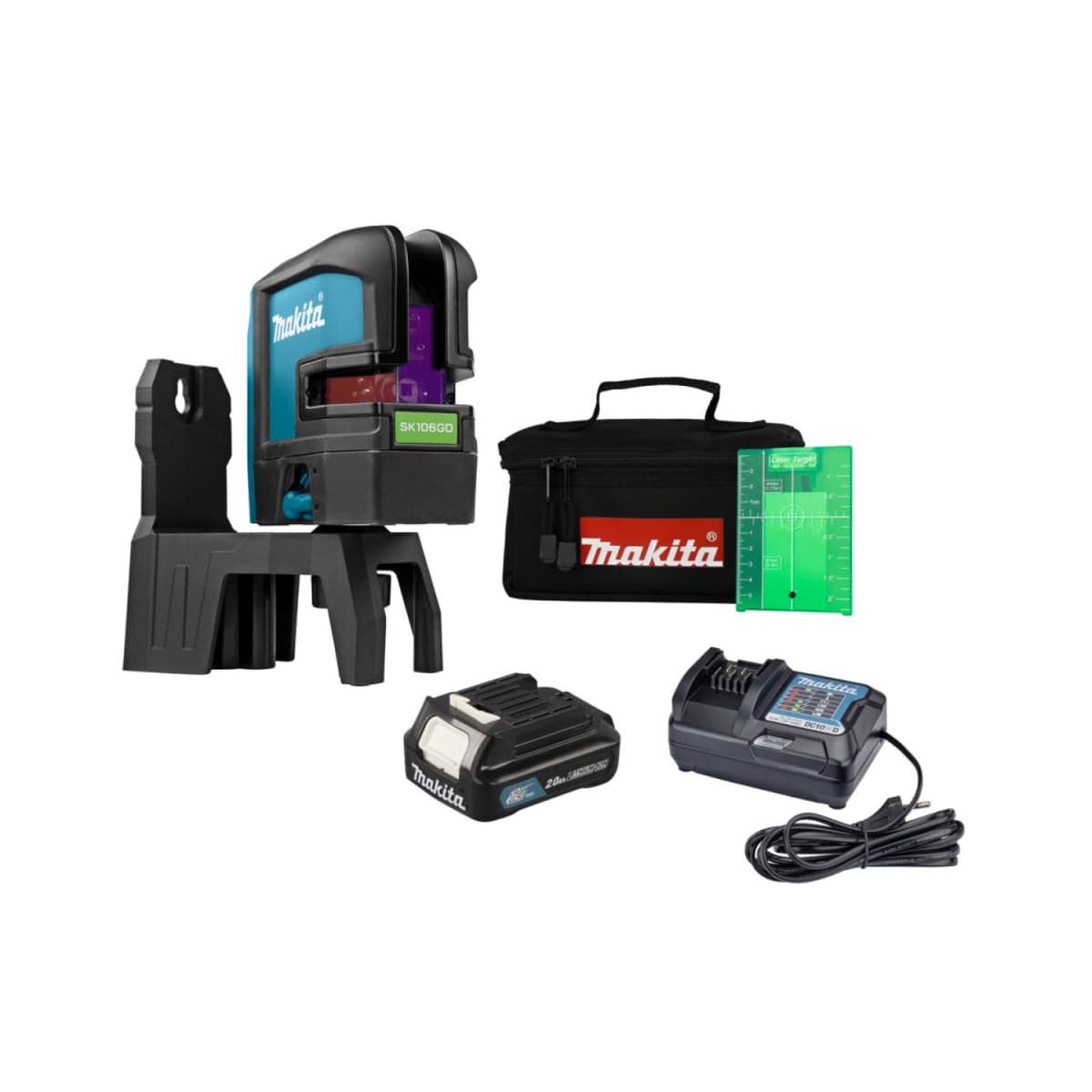 Makita SK106GDW 12V Li-ion Accu Kruislijn/- Punt Laser Set (1x 2.0Ah) In Tas - Zelfnivellerend - Groen - 80m