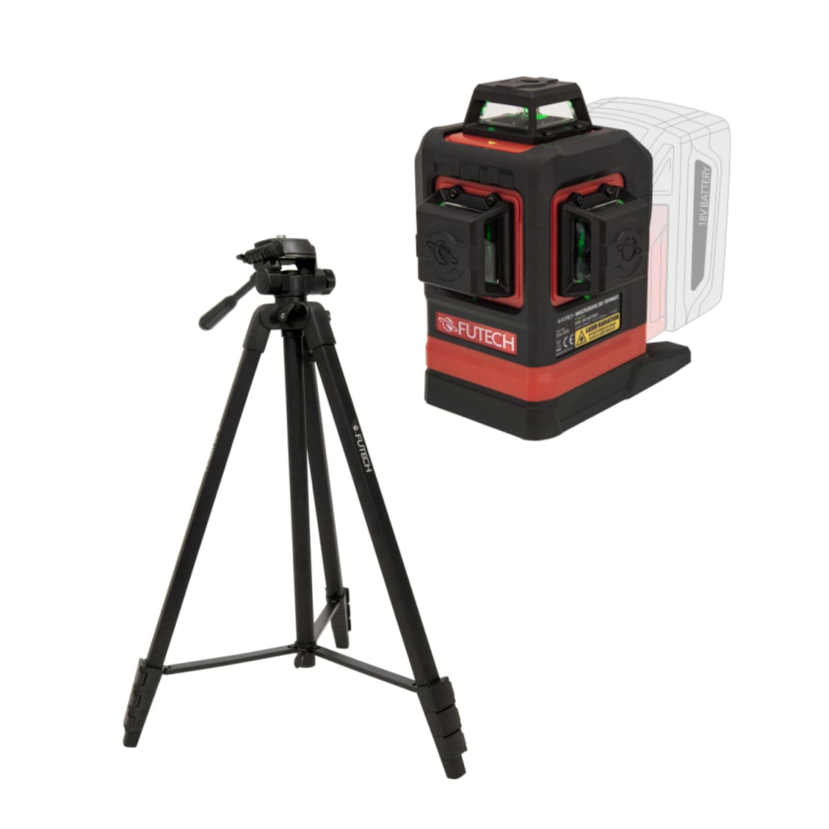 Futech Multicross 3D 18VMAX Kruislijnlaser Set Incl. Statief - Groen - 70m - 3 Lijnen