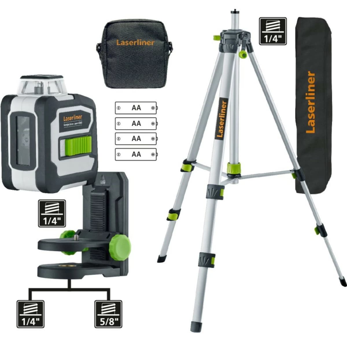 Laserliner CompactLine-Laser G360 Kruislijnlaser Set Incl. Statief In Tas - 2 Lijnen - 30m - Groen - Bluetooth