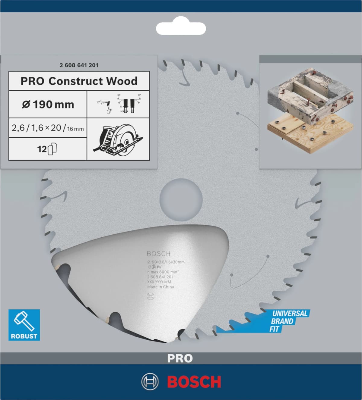 Bosch 2608641201 PRO Cirkelzaagblad - 190 X 20/16 X 12T - Hout thumbnail 2