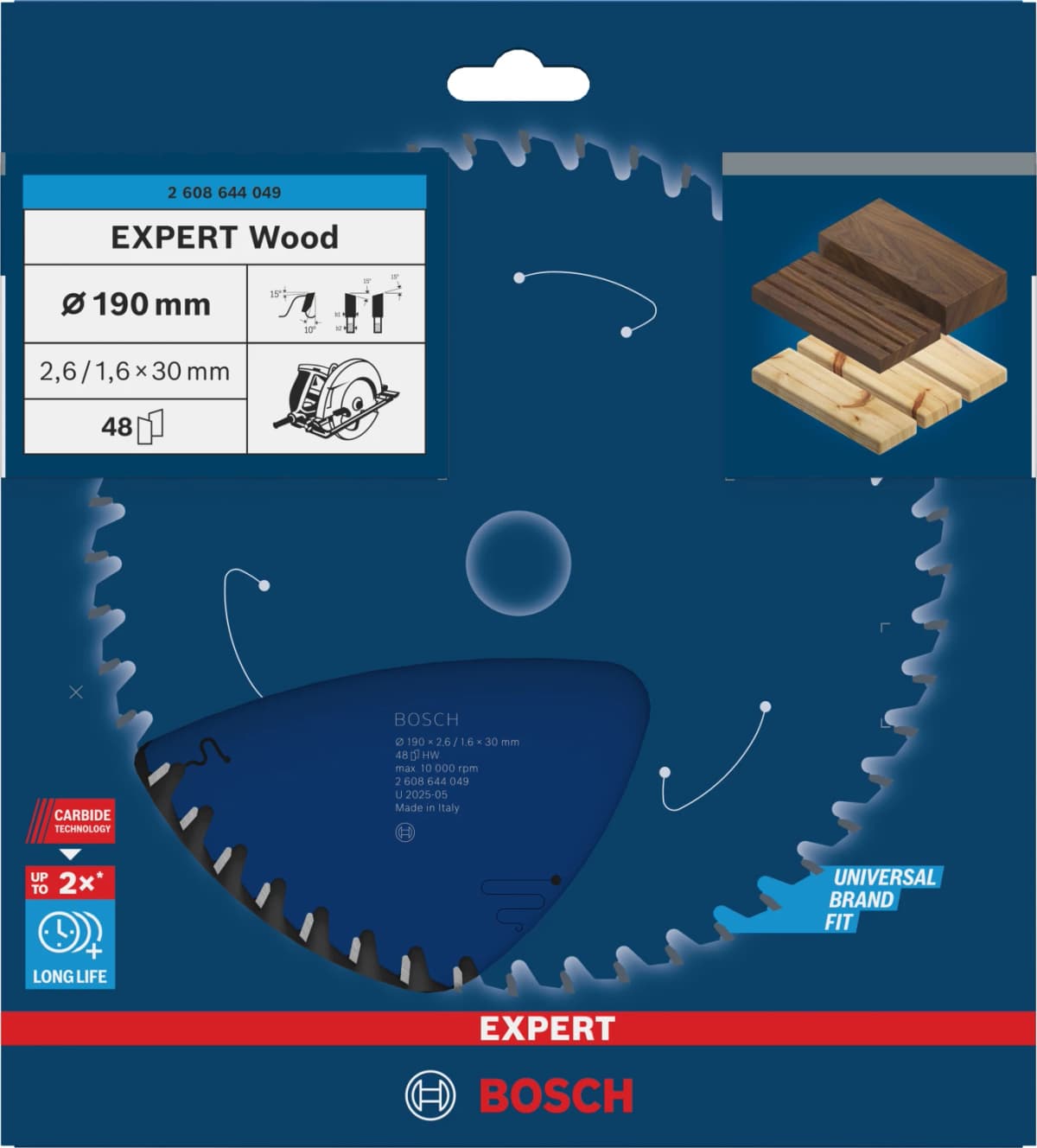 Bosch 2608644049 Expert Cirkelzaagblad - 190 X 30 X 48T - Hout - Carbide thumbnail 2