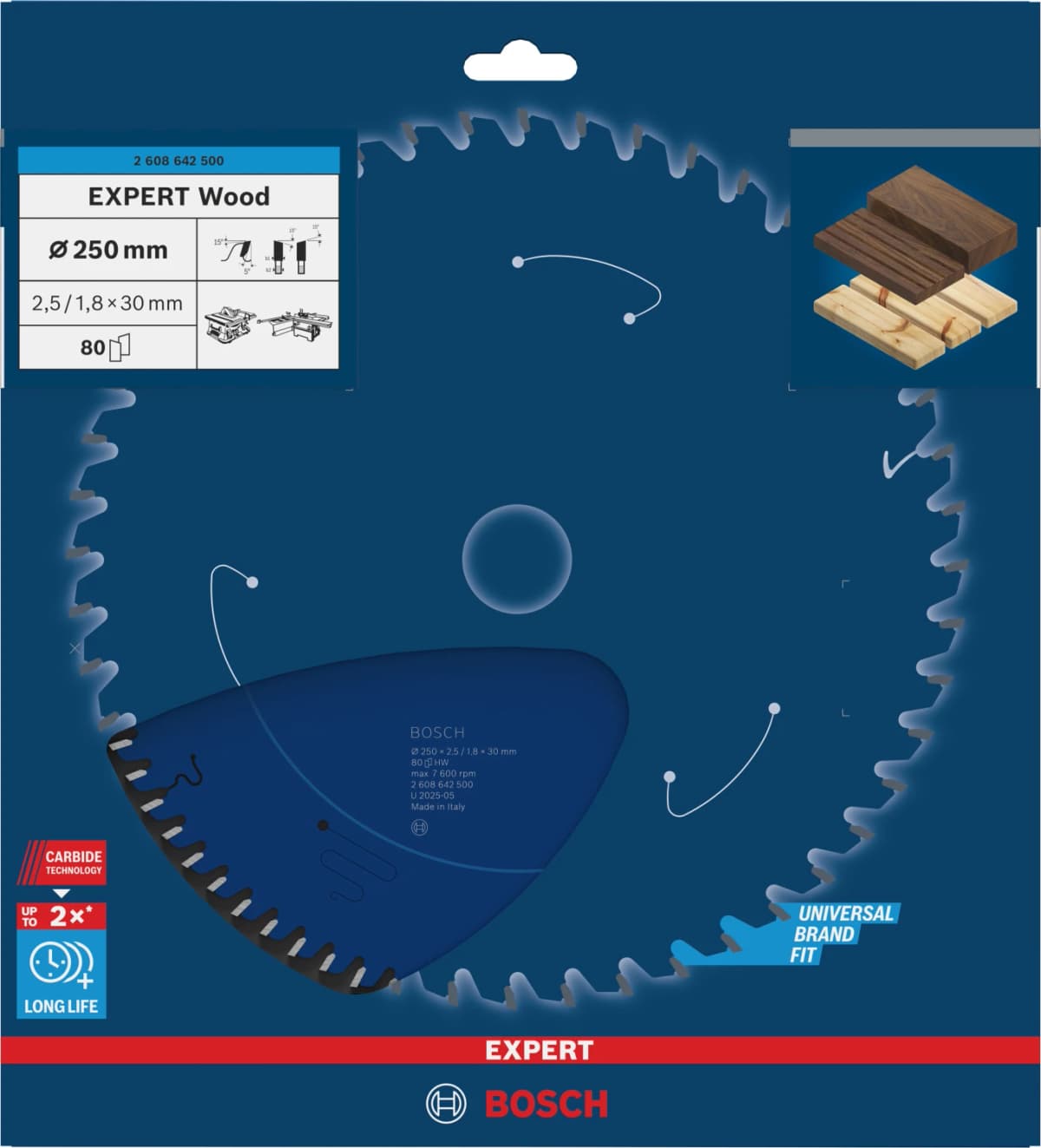 Bosch 2608642500 Expert Cirkelzaagblad - 250 X 30 X 80T - Hout - Carbide thumbnail 2