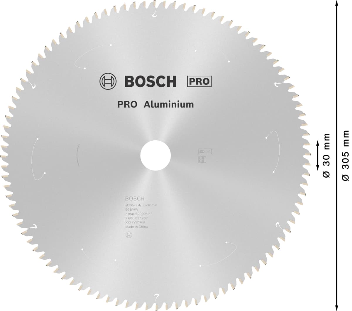 Bosch 2608837782 PRO Cirkelzaagblad - 305 X 30 X 96T - Aluminium thumbnail 4