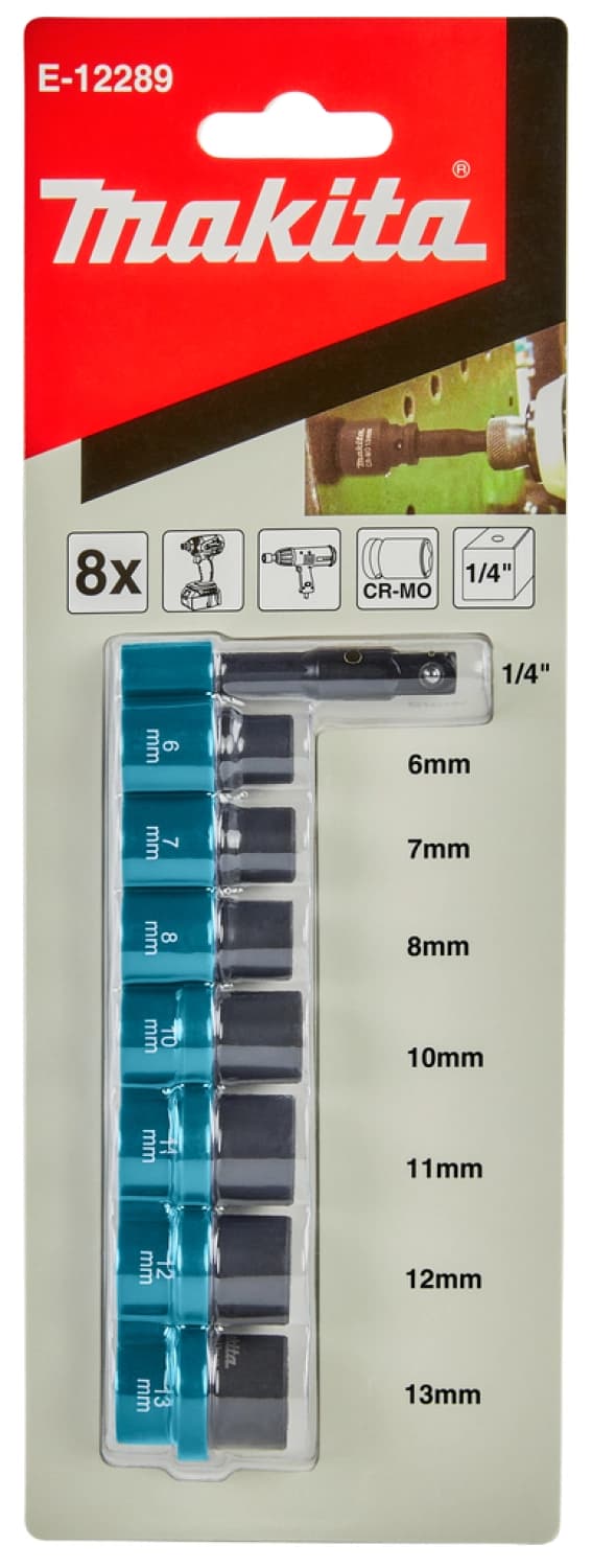 Makita E-12289 8-delige Krachtdoppenset - 6/7/8/10/11/12/13mm - 1/4" thumbnail 2