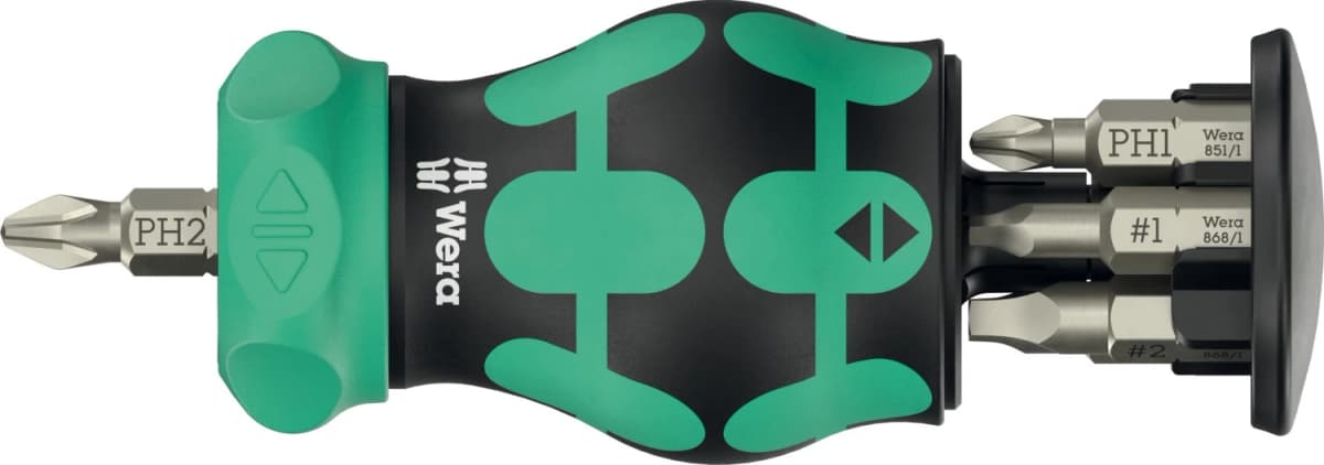Wera 05008893001 Kraftform Kompakt Stubby Magazin RA 4 Bitschroevendraaier - 6 In 1 Multi-bit - Met Ratelfunctie
