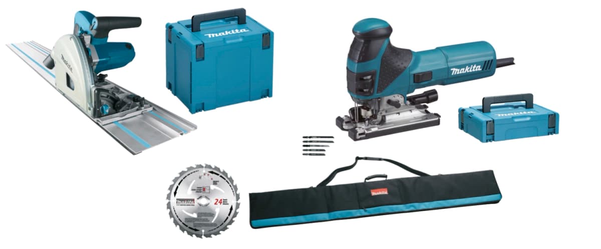 Makita MEU029J Invalzaag Incl. Geleiderail (SP6000)&Decoupeerzaag (4351FCT) Combiset In 2x Mbox