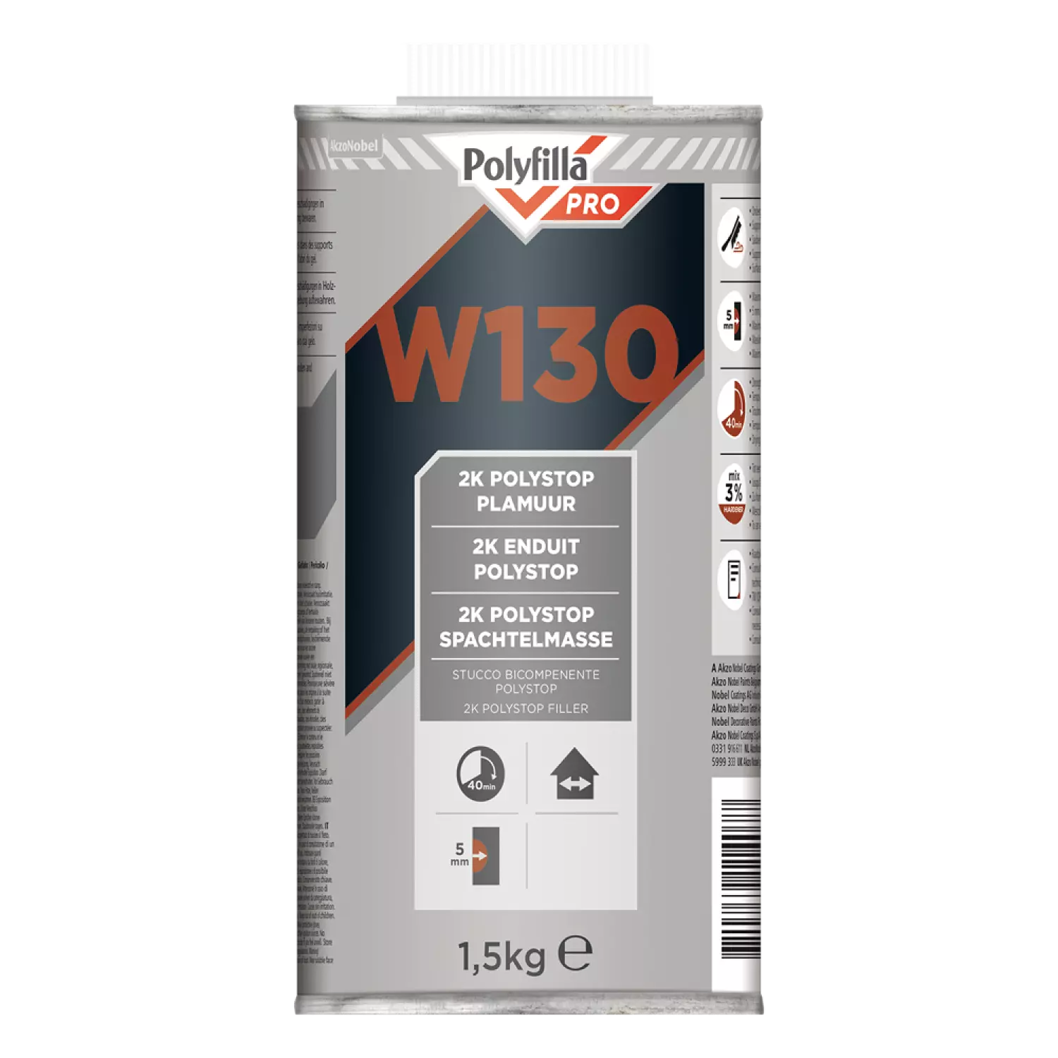 Polyfilla W130 Polystop Plamuur 1,545 Kg (Blik + Verharder)
