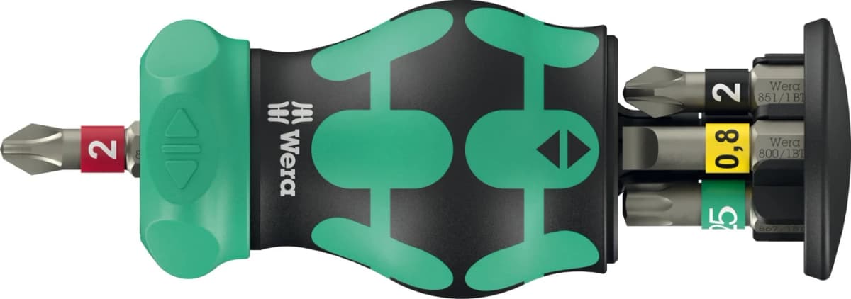Wera 05008892001 Kraftform Kompakt Stubby Magazin RA 2 Bitschroevendraaier - 6 In 1 Multi-bit - Met Ratelfunctie