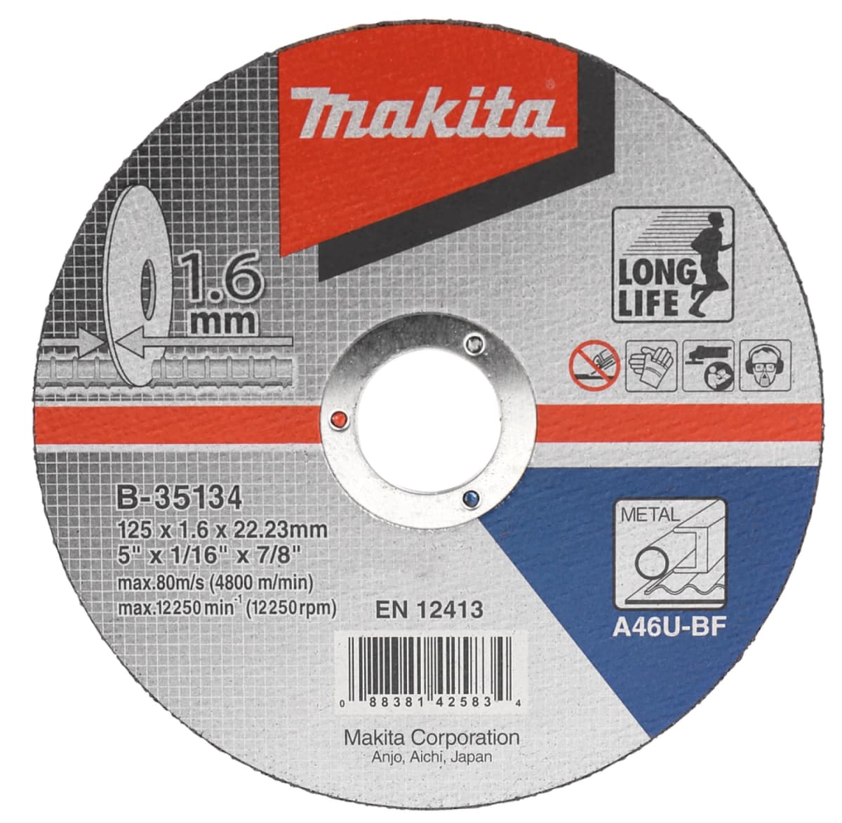 Makita B-35134 Doorslijpschijf 125x22,23x1,6mm Staal (10st)