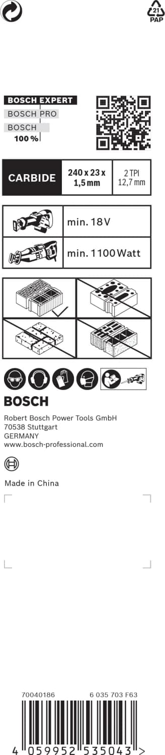 Bosch 2608900414 EXPERT Reciprozaagblad S1543HM Hollow Brick thumbnail 3