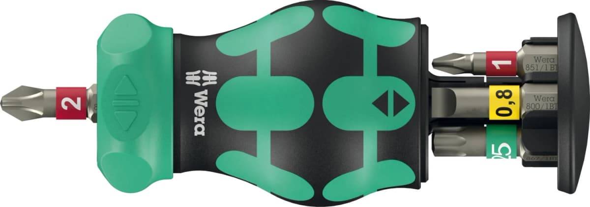 Wera 05008891001 Kraftform Kompakt Stubby Magazin RA 1 Bitschroevendraaier - 6 In 1 Multi-bit - Met Ratelfunctie