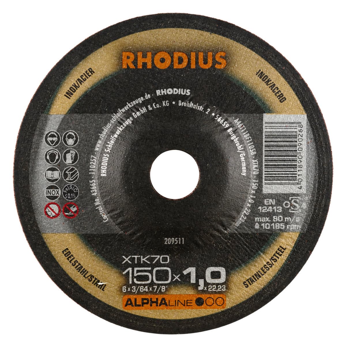 Rhodius ALPHAline I XTK70/208122 Doorslijpschijf - Extra Dun - 230 X 22,23 X 1,9mm - RVS/Staal (25st)