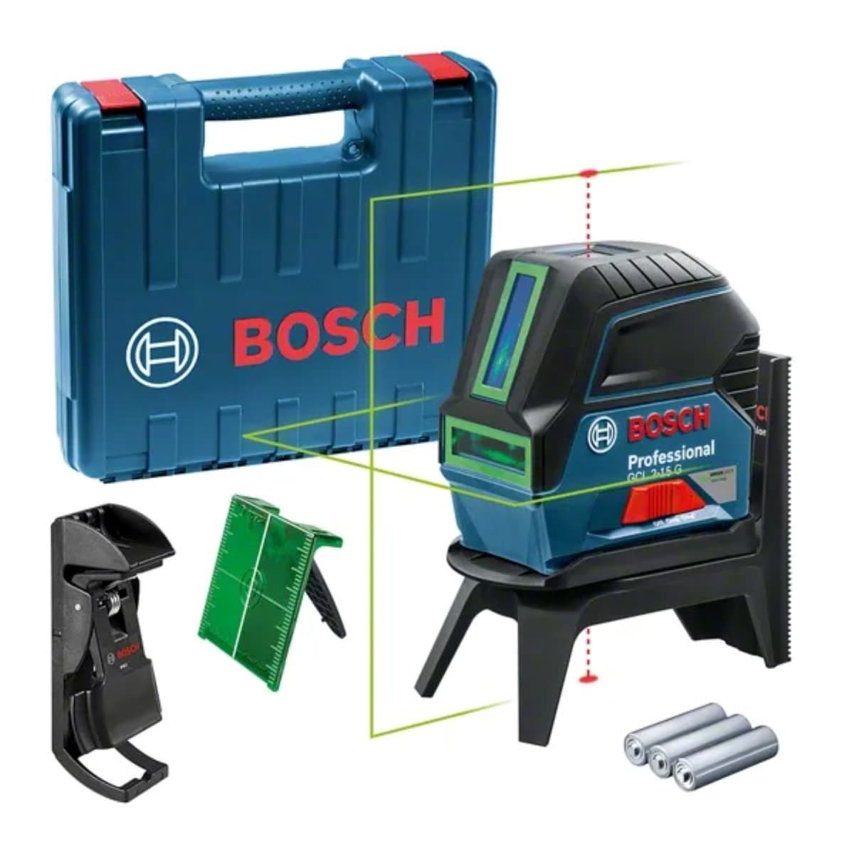 Bosch GCL 2-15 G Kruislijnlaser Met Loodlijnfunctie + Wandhouder In Koffer - 15m - Groen