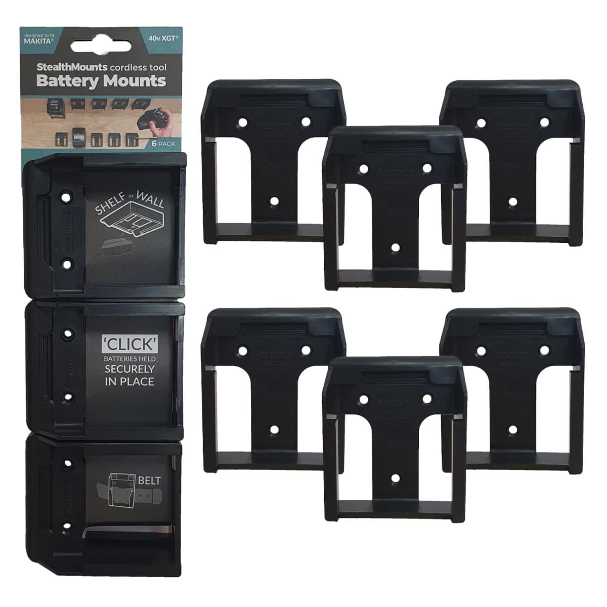 StealthMounts BM-MK40-BLK-6 Accuhouder Voor Makita 40V XGT - Zwart - 6-pack