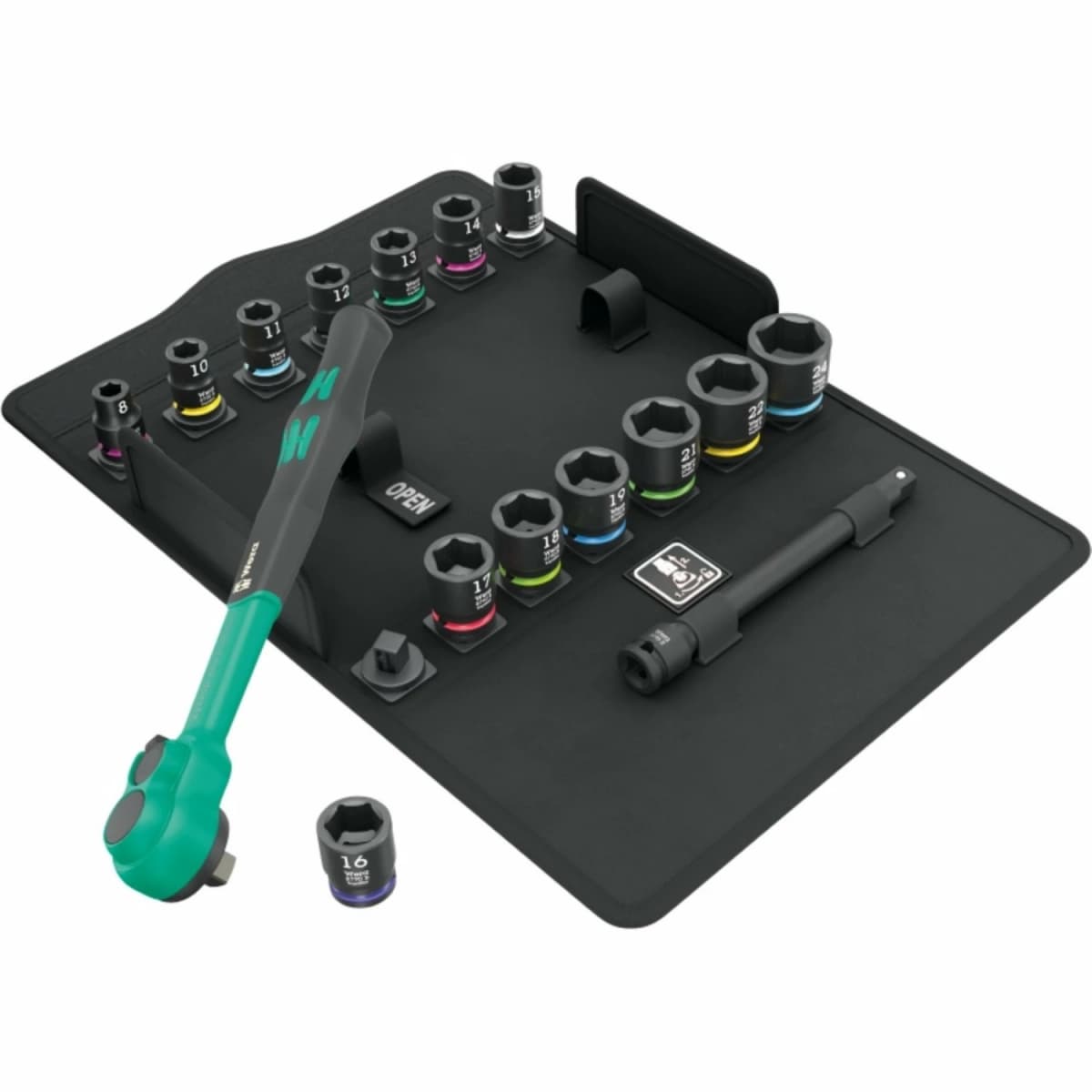 Wera 05005530001 16-delig 8100 SB 12 Zyklop Comfort Ratelset, Omschakelpal, 3/8"Aandrijving, Metrisch