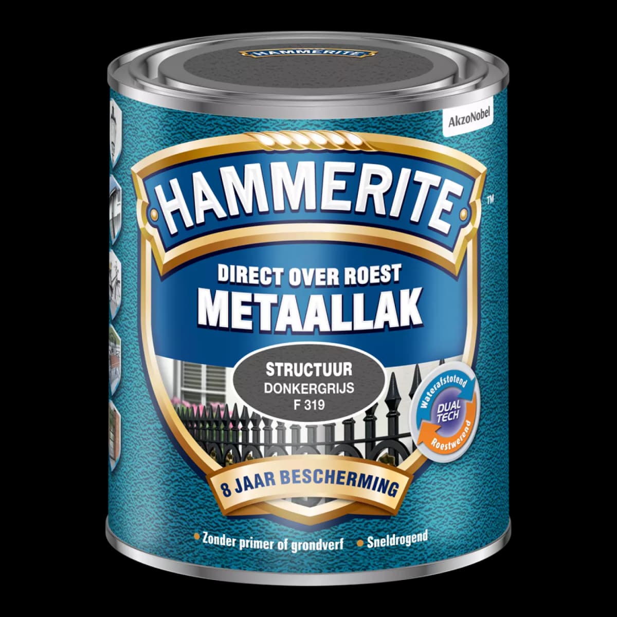 Hammerite Metaallak Structuur - Direct Over Roest - Donkergrijs - 0,75L