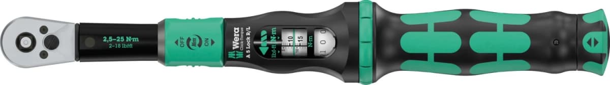 Wera 05075693001 Click-Torque Lock A5 R/L Draaimomentsleutel Met Omschakelratel - 2,5-25 Nm - 1/4"- Rechts/Links