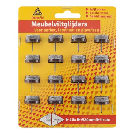 Deltafix Meubelviltglijders 20mm - Bruin - 16 Stuks met nagel