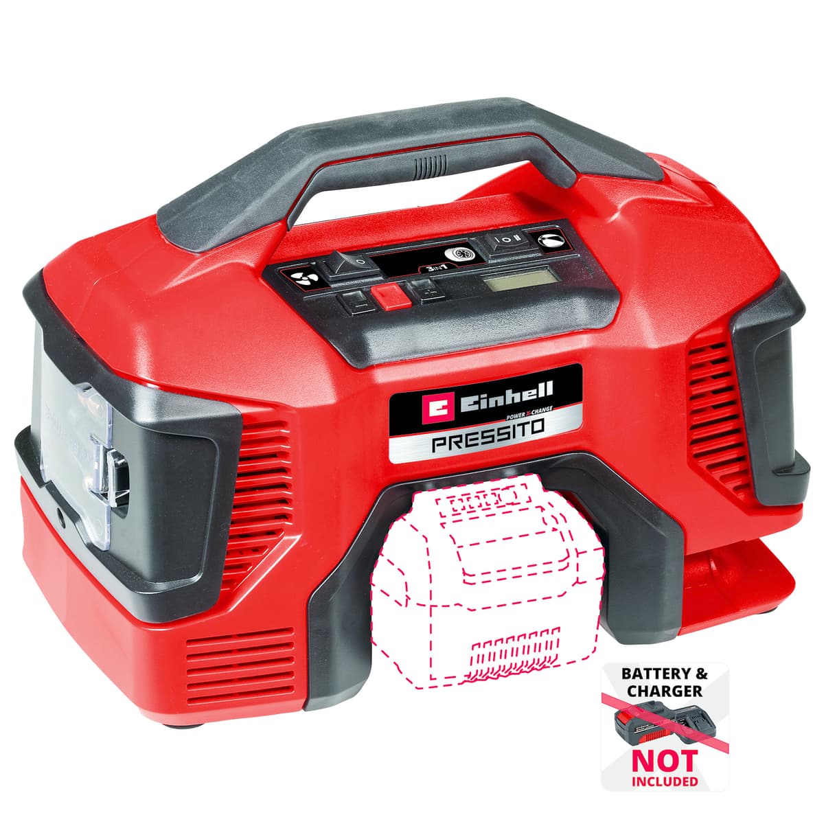 Einhell PRESSITO 18/21 Accu Compressor– 18V – Hoge&Lage Druk– Zonder Accu