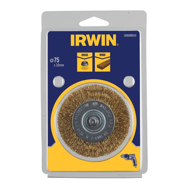 IRWIN Staaldraadborstel messing (boormachine) voor hout, diameter: 75mm. Dikte: 10mm. thumbnail 3