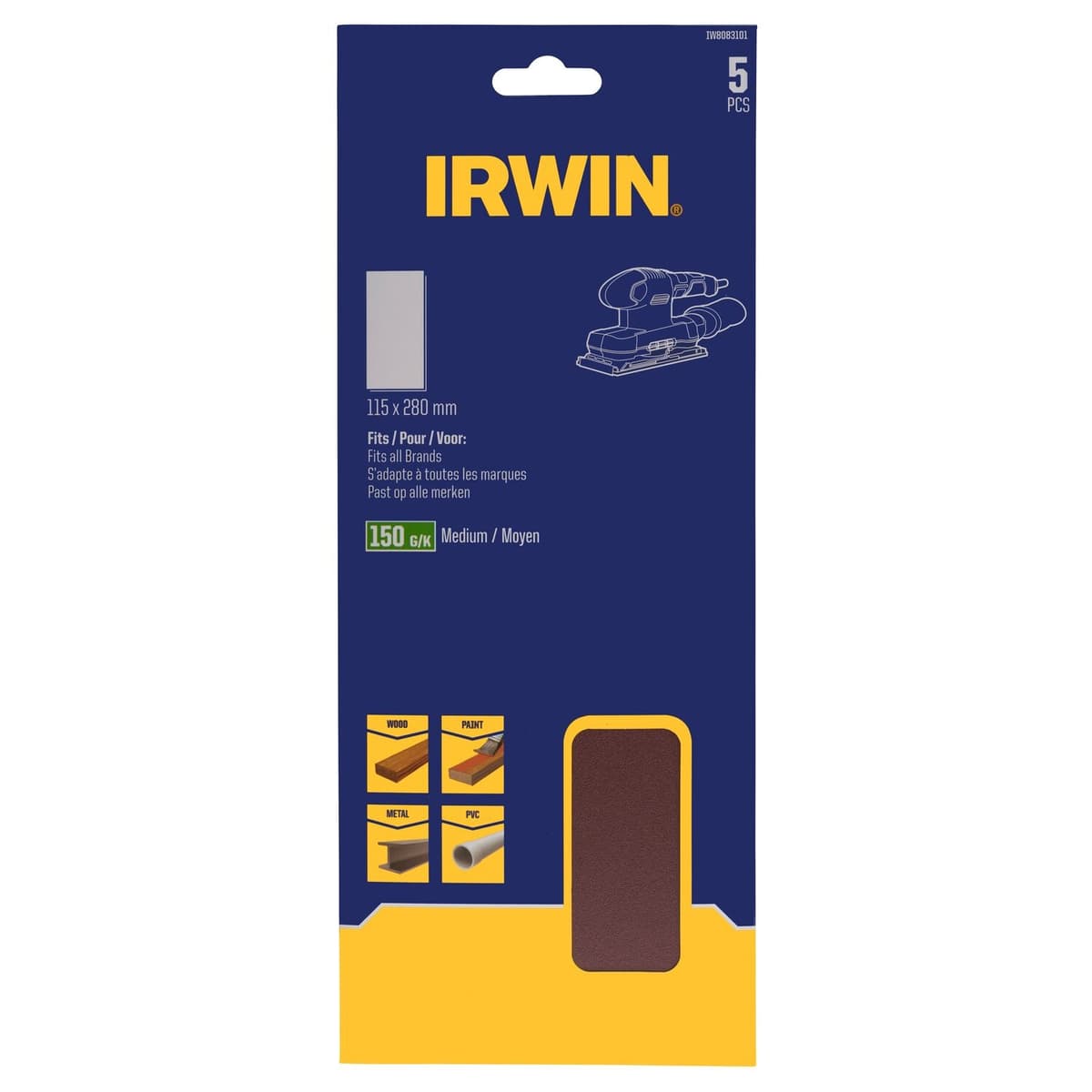 IRWIN Schuurstroken 1/2 vlakschuur 115x280mm met klem, geen perfo, K150 (115x140mm) thumbnail 3