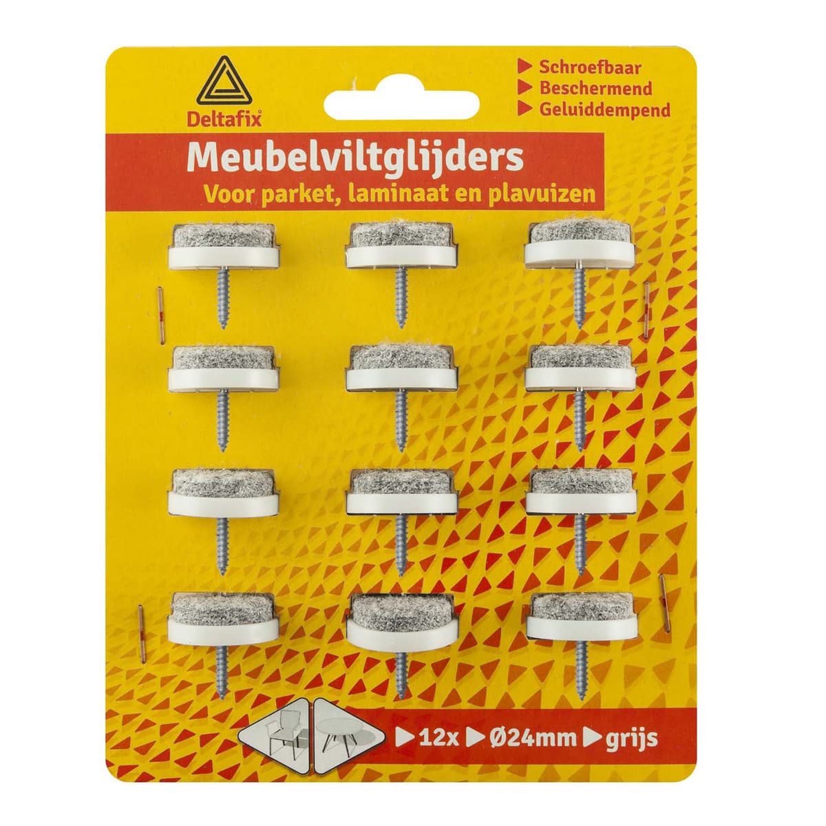 Deltafix Meubelviltglijders 24mm - Grijs - 12 Stuks met nagel