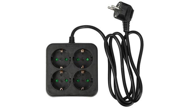 Benson Stekkerdoos 4-voudig + RA + 1.5 mtr vierkant zwart