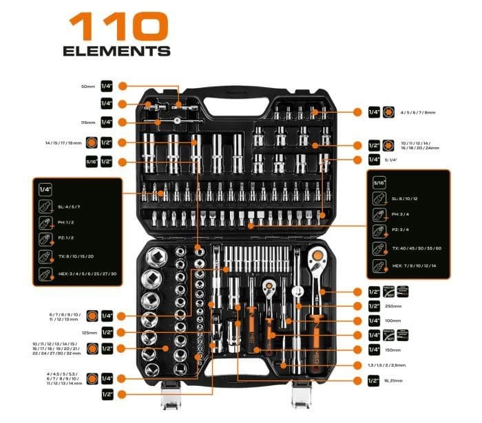 NEO Doppenset 1/4"-1/2"110 Delig 10-066 thumbnail 7