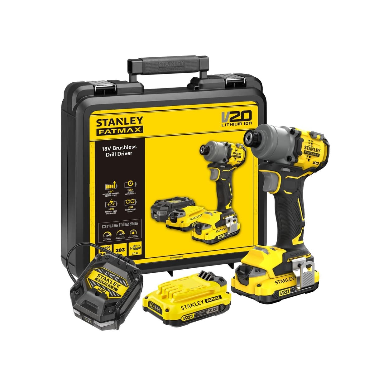 Stanley SFMCF830D2K-QW Brushless V20 Li-Ion 18V Slagschroevendraaier– Inclusief 2x 2.0Ah Accu, Lader en Koffer