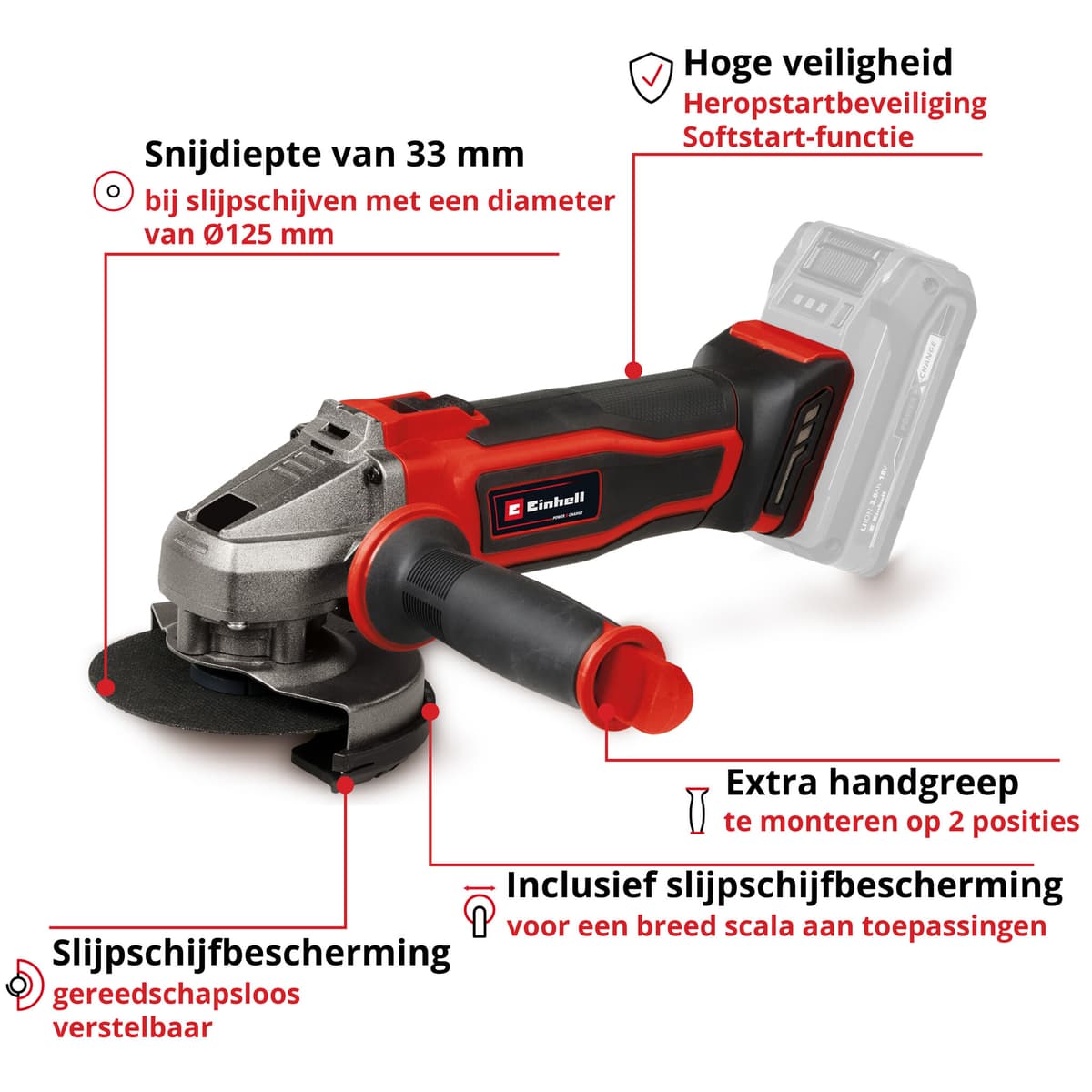 Einhell TE-AG 18/125-2 Li - Solo - Accu Haakse Slijper thumbnail 3