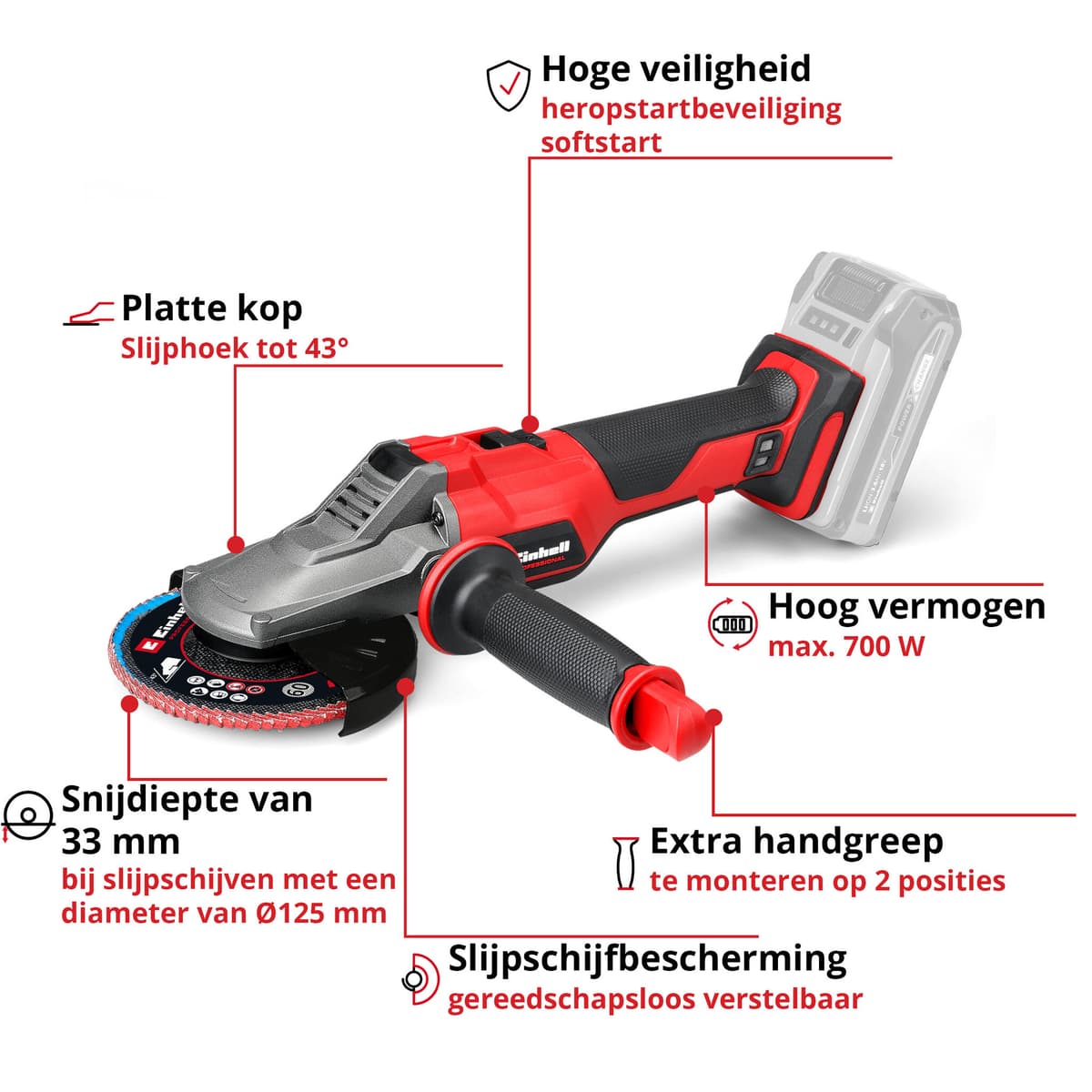 Einhell TP-AG 18/125 F Li BL Solo - Accu Platkop Haakse Slijper -Ø125 mm - Power X-Change thumbnail 4