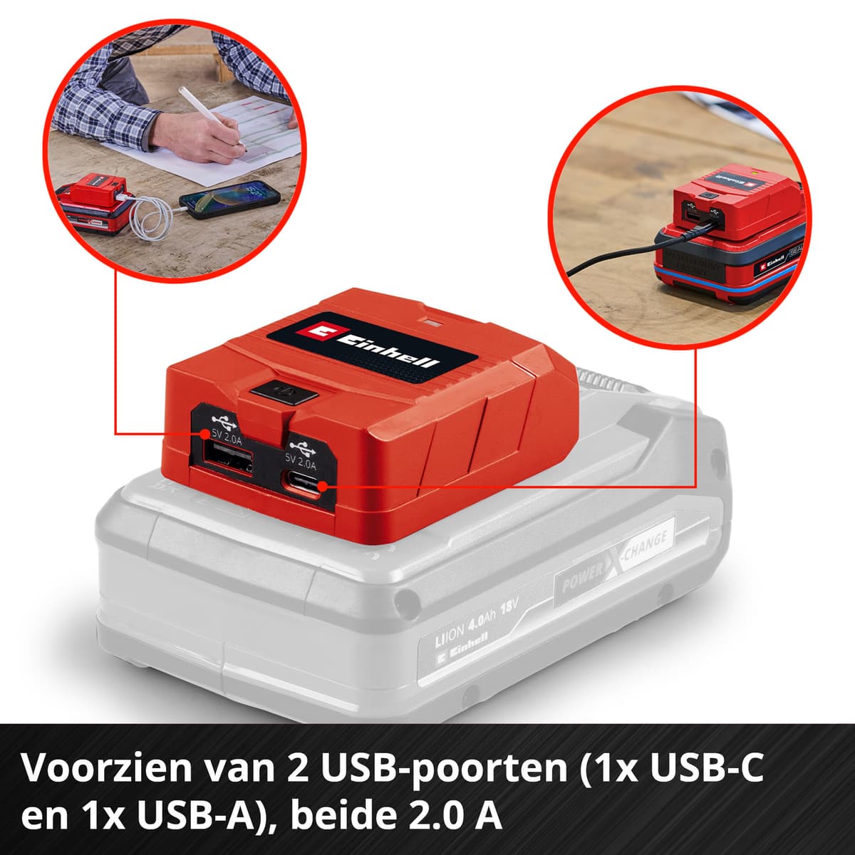 Einhell TC-CP 18 Li USB A/C-Solo - Accu USB-Powerbank - Power X-Change thumbnail 5