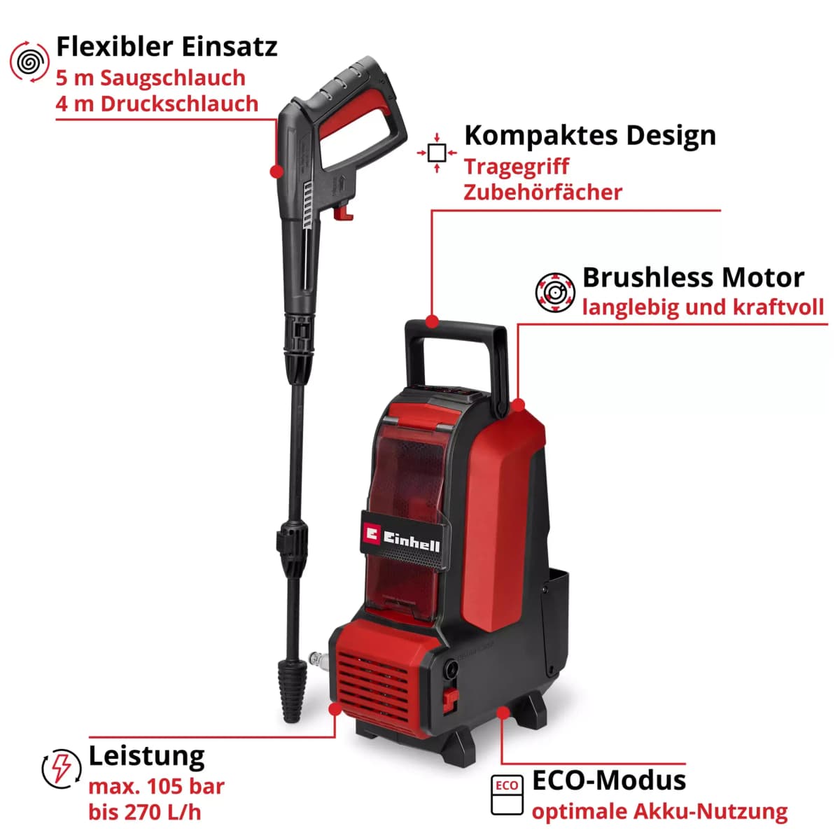 Einhell HYPRESSO 36/105 Li Solo - Accu Hogedrukreiniger - Power X-Change thumbnail 7