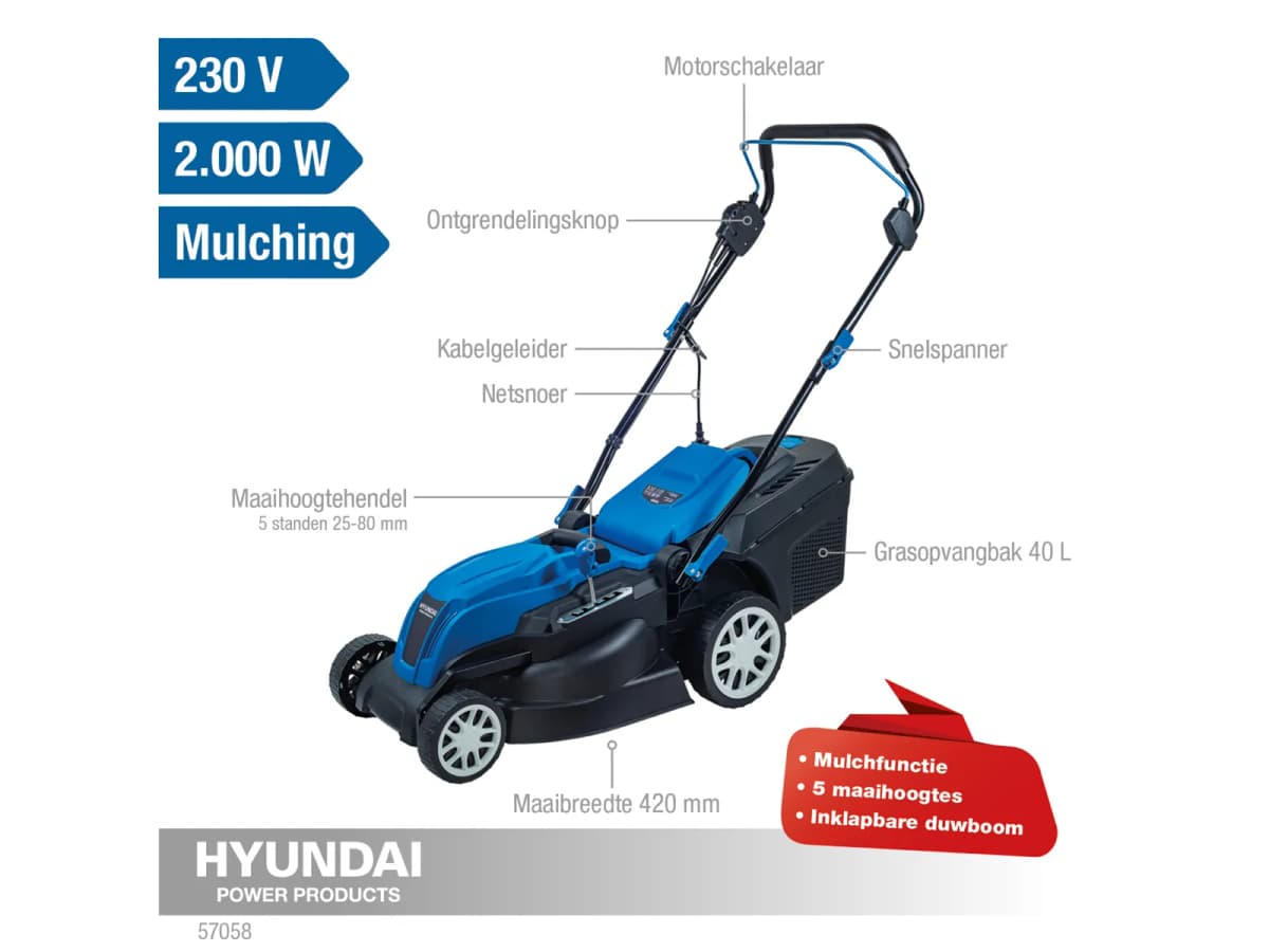 Hyundai Elektrische Grasmaaier 42CM&2000W thumbnail 3